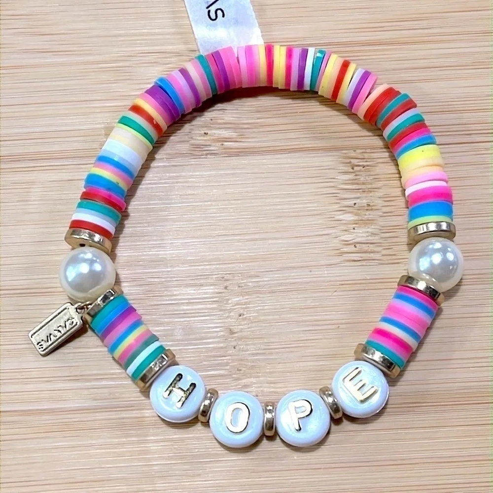 Brand New Canvas Multicolored Beaded Friendship Bracelet “HOPE” Stretch Colorful